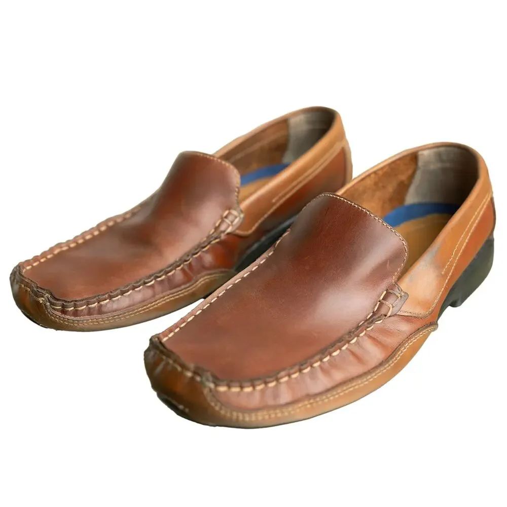 St. John's Bay Men's Brown Leather Driving Loafers Sz 11D Venetian Slip On Moc's